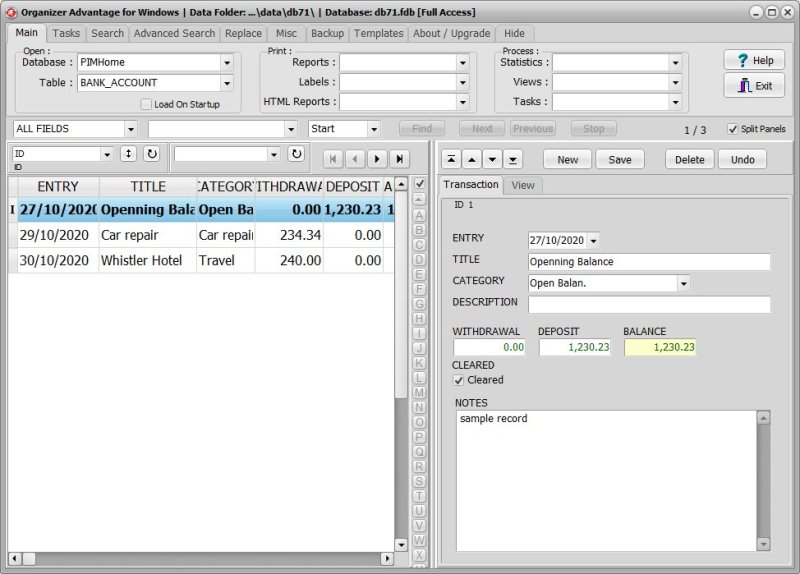 PIM Management Software for Windows PCs bank transactions